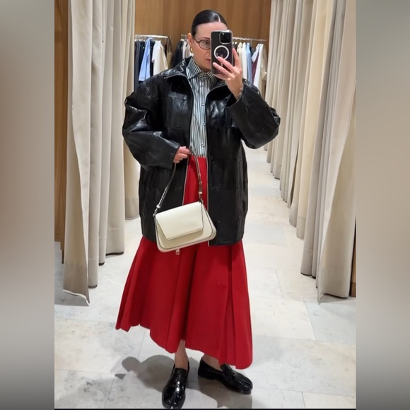 ZARA RED PLEATED CAPE SKIRT - Picture 3 of 14